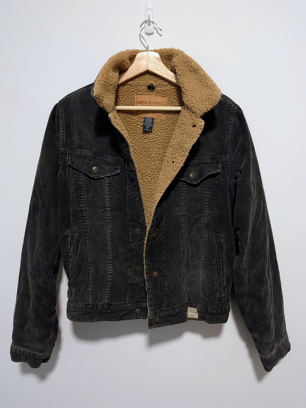 Vintage Abercrombie & Fitch Men's Corduroy Sherpa Jacket - Charcoal Gray M